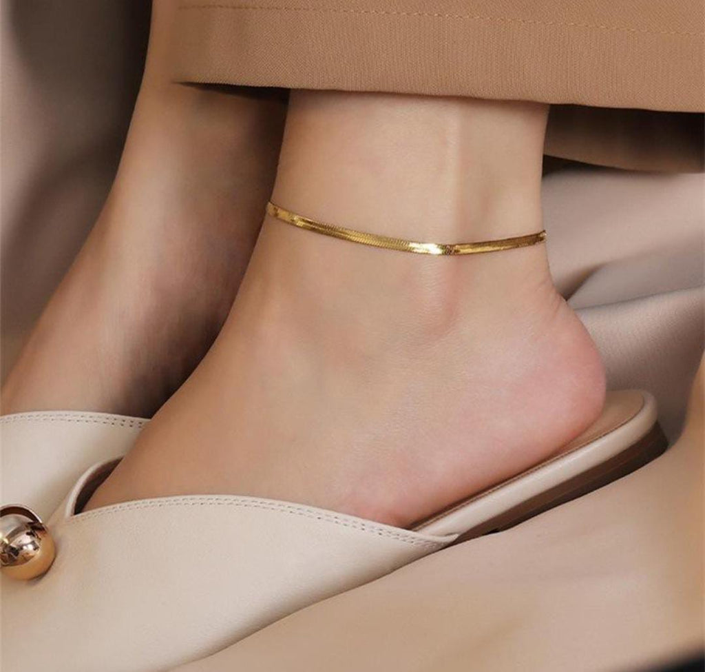 Anti-Tarnish 18K Gold Color & PVD Plated Simple Snake Chain Anklet
