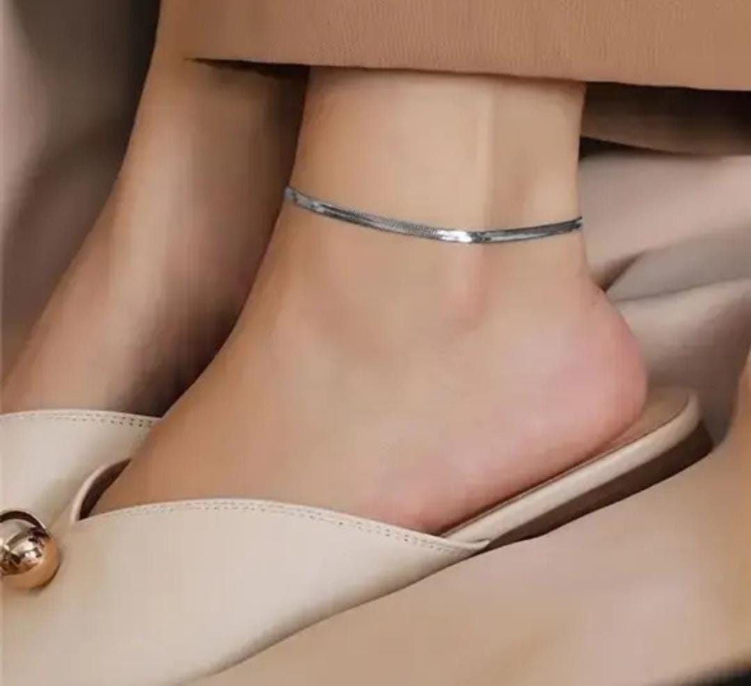 Anti-Tarnish Silver Color Sleek Snake Chain Anklet