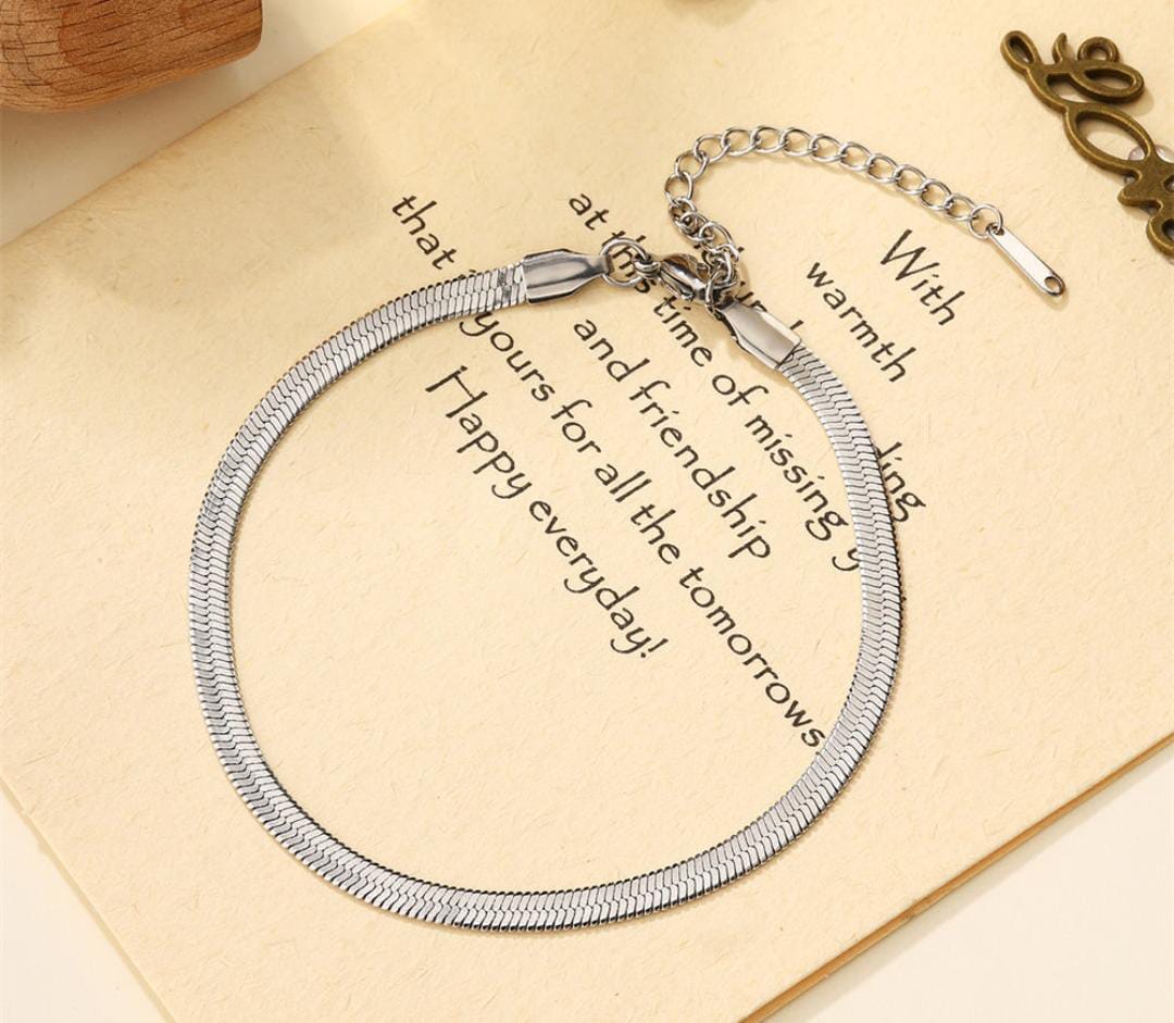 Anti-Tarnish Silver Color Sleek Snake Chain Anklet