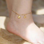 Anti-Tarnish Gold Plated Elegant Pearl Shell & Stone Charm Anklet