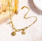 Anti-Tarnish Gold Plated Elegant Pearl Shell & Stone Charm Anklet