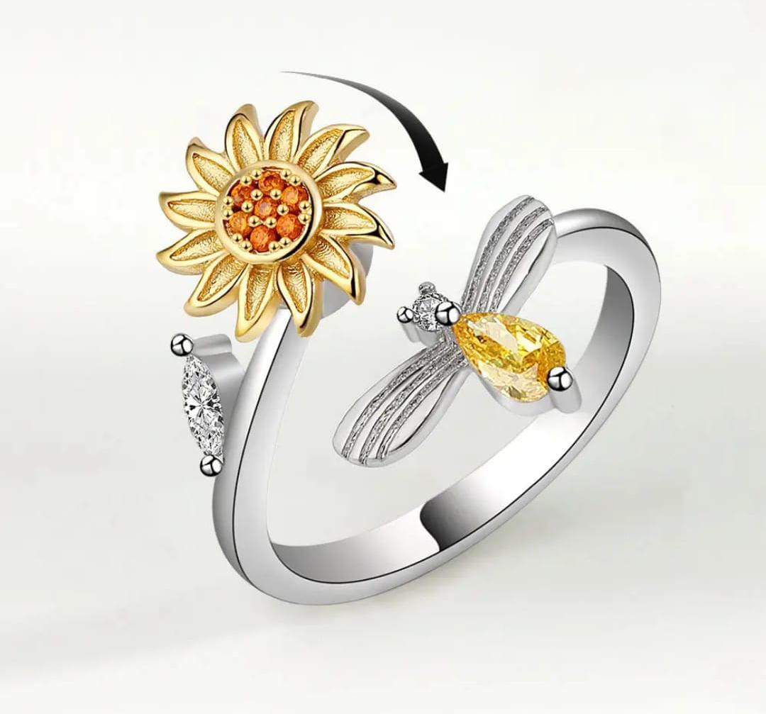 Premium PVD Plated Sunflower Rotating Finger Ring