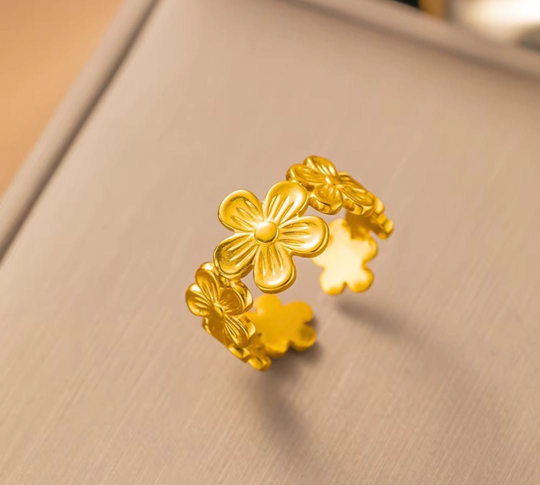Anti-Tarnish Gold Plated Textured Flower Bunch Ring