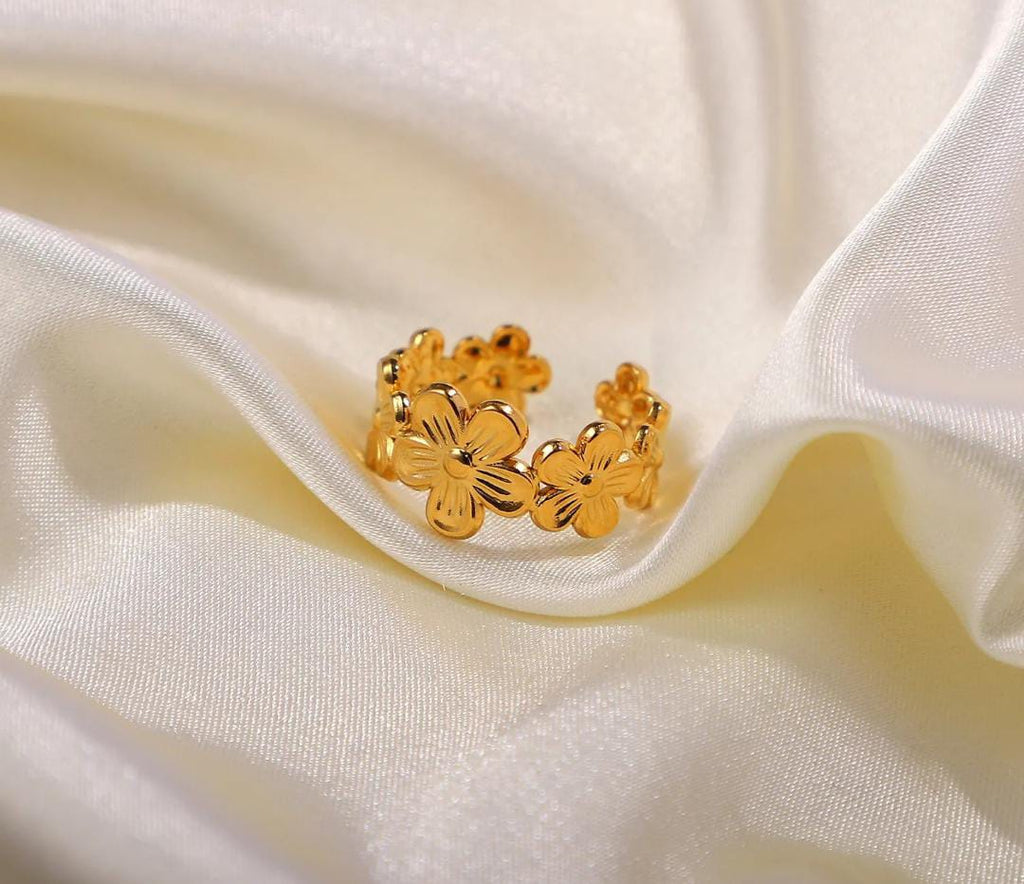 Anti-Tarnish Gold Plated Textured Flower Bunch Ring