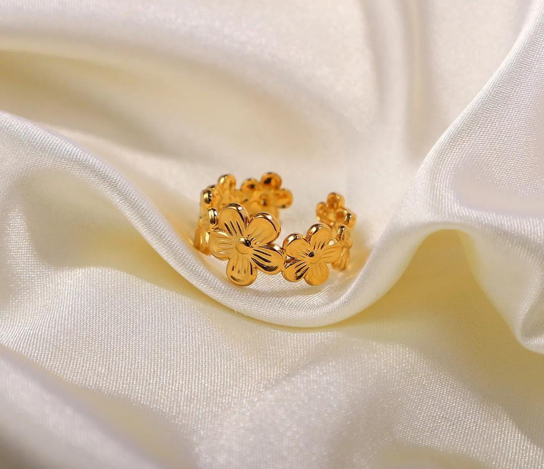 Anti-Tarnish Gold Plated Textured Flower Bunch Ring