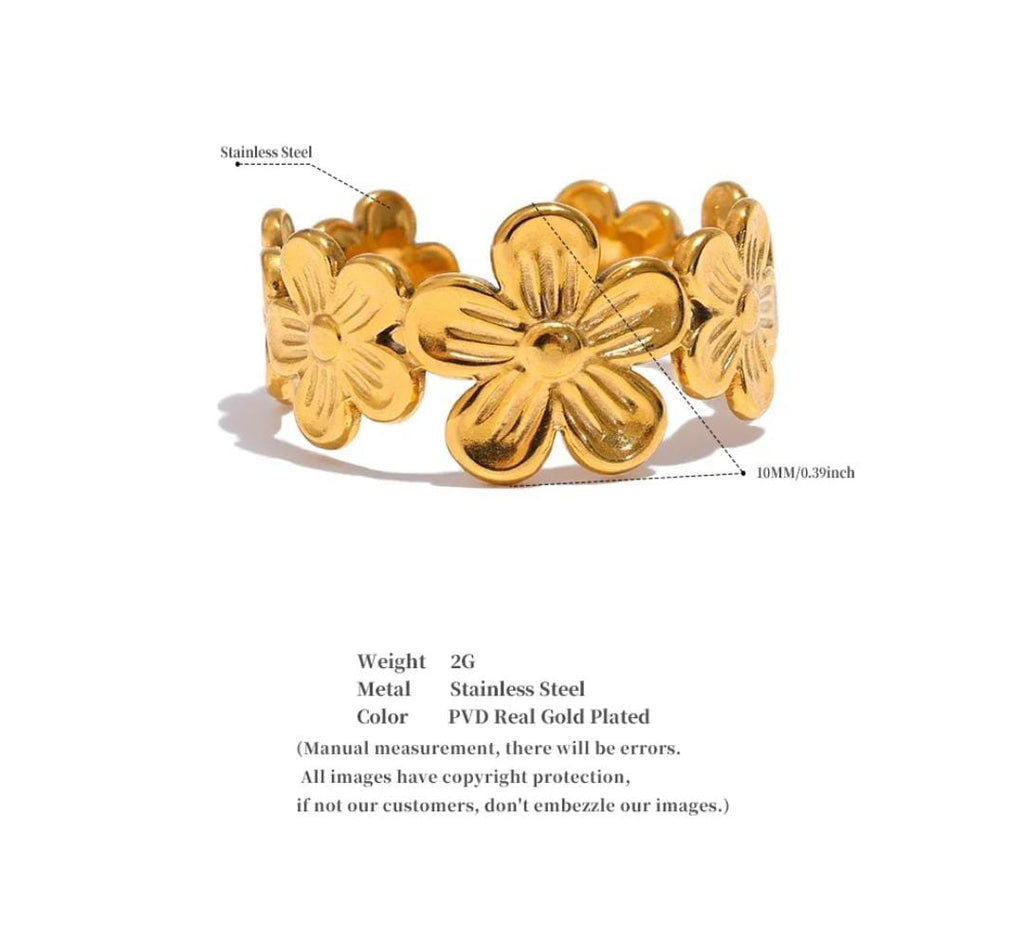 Anti-Tarnish Gold Plated Textured Flower Bunch Ring