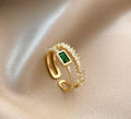 Premium 14K Gold Plated Green Emerald & Stone Studded Finger Ring
