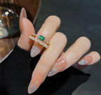 Premium 14K Gold Plated Green Emerald & Stone Studded Finger Ring