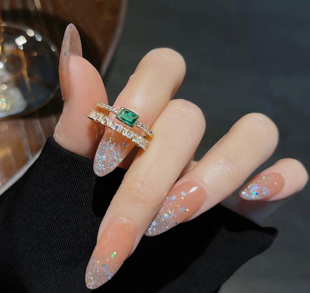Premium 14K Gold Plated Green Emerald & Stone Studded Finger Ring
