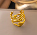 Anti-Tarnish Gold Plated Chunky Hollow Abstract Wide Ring