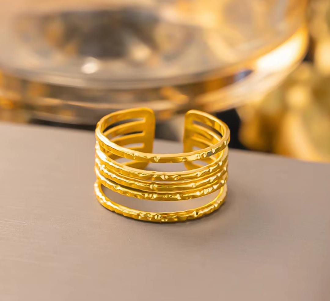 Anti-Tarnish Gold Plated Textured Multi-Layer Ring