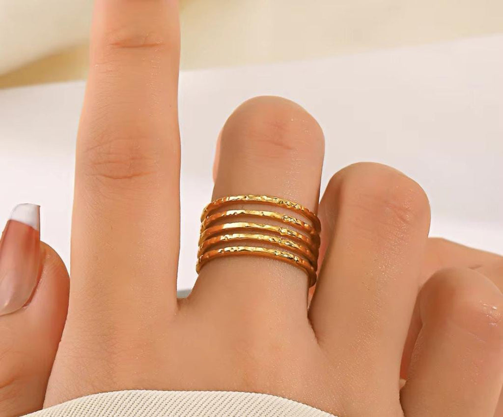 Anti-Tarnish Gold Plated Textured Multi-Layer Ring