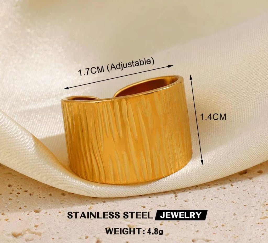 Anti-Tarnish Gold Plated Textured Wide Band Ring