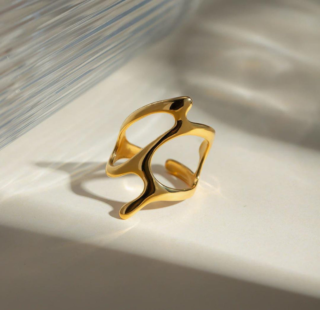 Anti-Tarnish Gold Plated Irregular Hollow Ring