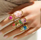 Anti-Tarnish Adjustable Handmade Resin Floral Art Rings (6 Pcs Set of Random)