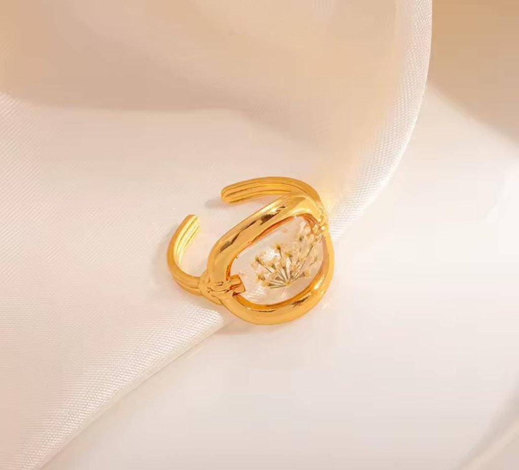 Anti-Tarnish Adjustable Floral Resin Art Ring-Wholesale