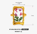 Anti-Tarnish Adjustable Rectangular Floral Theme Resin Art Ring
