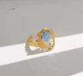 Anti-Tarnish Adjustable Blue Floral Art Ring