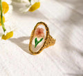 Anti-Tarnish Adjustable Oval Floral Resin Art Ring