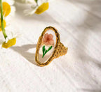 Anti-Tarnish Adjustable Oval Floral Resin Art Ring