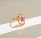 Anti-Tarnish Adjustable Pink Beads Style Floral Art Ring