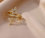 Zircon Two Butterflies Hoop Adjustable Finger Ring
