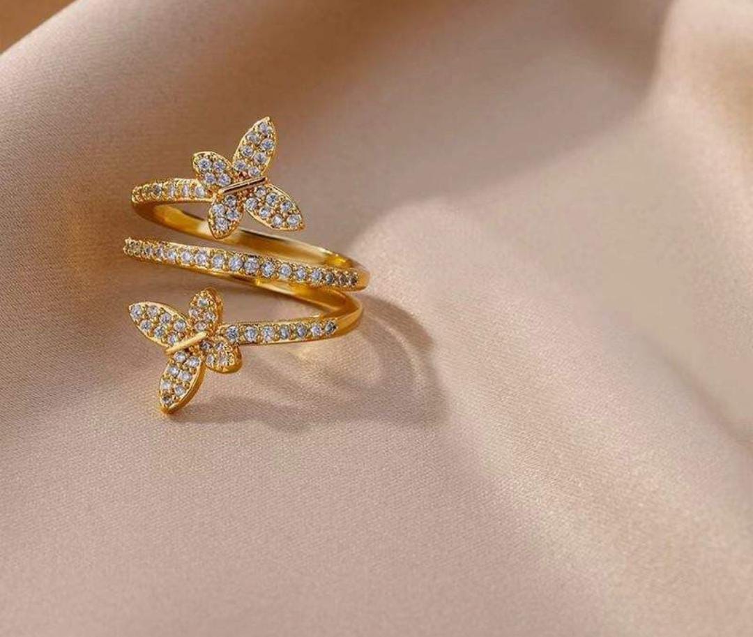 Zircon Two Butterflies Hoop Adjustable Finger Ring