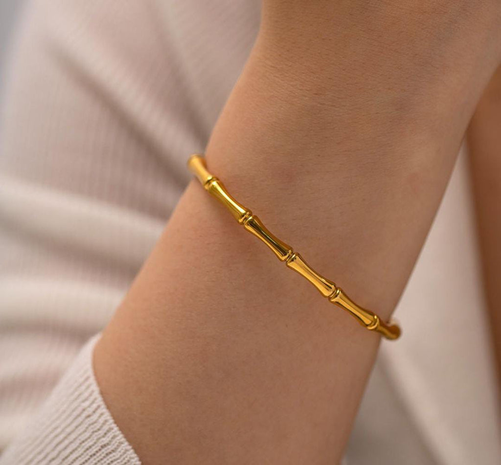 Anti-Tarnish Bamboo Style Stainless Steel Bangle Bracelet