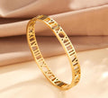 Anti-Tarnish Roman Numeral Cuts Stainless Steel Bangle Bracelet