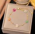Anti-Tarnish Daisy Colorful Stainless Steel Flower Bracelet