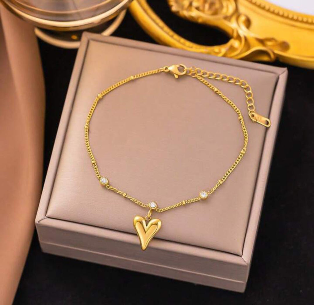 Anti-Tarnish Heart Drop Stone Stainless Steel Bracelet