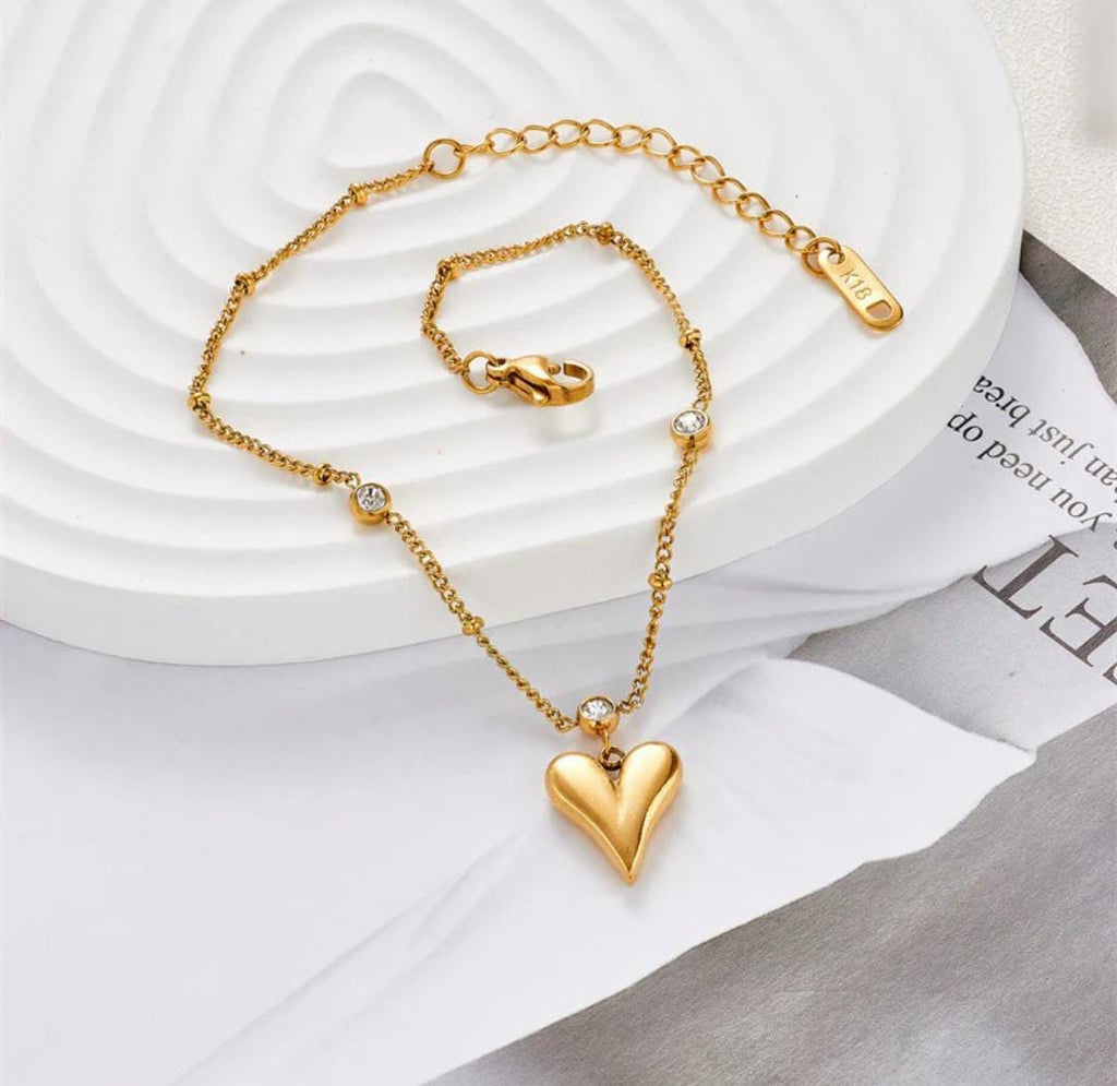 Anti-Tarnish Heart Drop Stone Stainless Steel Bracelet