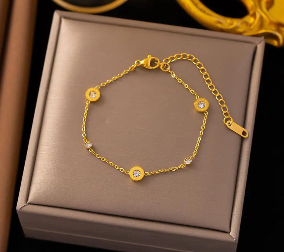 Anti-Tarnish Roman Numbers Diamond Studded Stainless Steel Bracelet