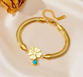 Anti-Tarnish Evil Eye Leaf Charm Snake Chain Stainless Steel Bracelet