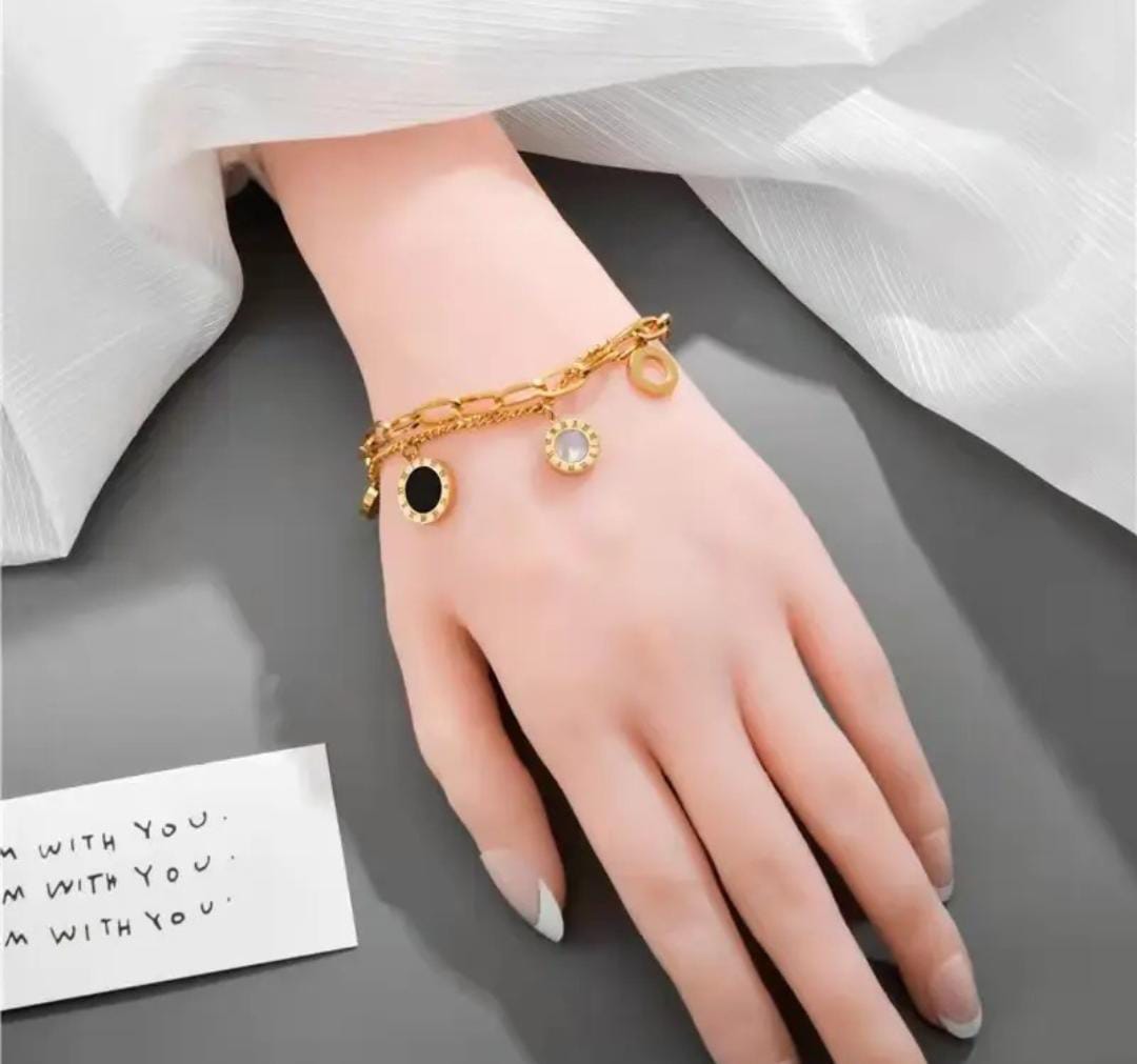 Anti-Tarnish Black and White Roman Numeral Double Layer Stainless Steel Bracelet