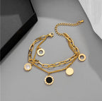 Anti-Tarnish Black and White Roman Numeral Double Layer Stainless Steel Bracelet
