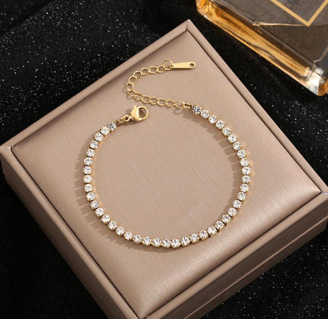Anti-Tarnish Shiny Full Diamond CZ Tennis Stainless Steel Bracelet