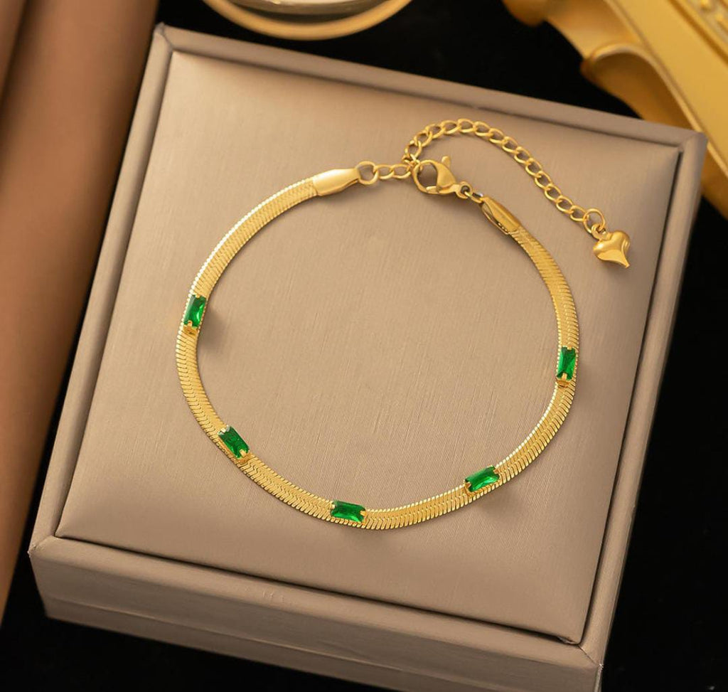 Anti-Tarnish Green Zircon Stainless Steel Bracelet