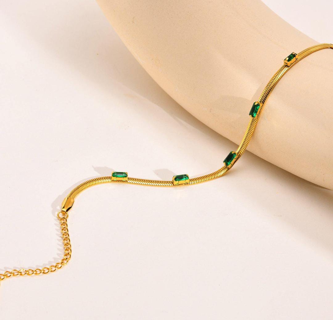Anti-Tarnish Green Zircon Stainless Steel Bracelet