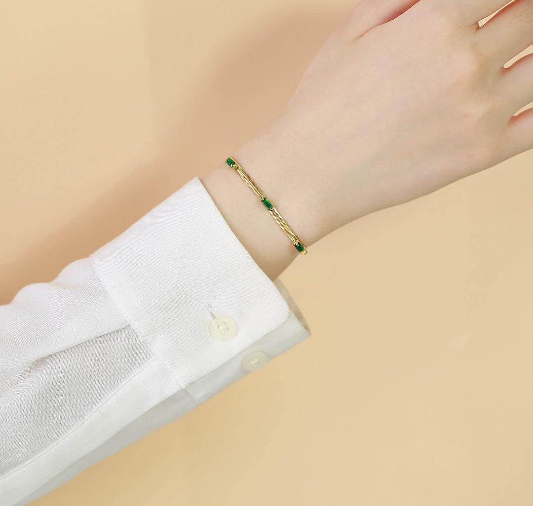 Anti-Tarnish Green Zircon Stainless Steel Bracelet