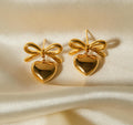 Anti-Tarnish Heart Bow Drop Stainless Steel Earrings