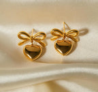 Anti-Tarnish Heart Bow Drop Stainless Steel Earrings