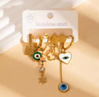 Anti-Tarnish Enameled Evil Eye Heart Butterfly Mismatching Stainless Steel Earrings Set (6 Pcs)