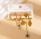 Anti-Tarnish Evil Eye Mismatching Stainless Steel Earrings Set (6 Pcs)