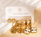 Anti-Tarnish Lucky Clover Stainless Steel Earrings Set (3 Pairs / 6 Pcs)