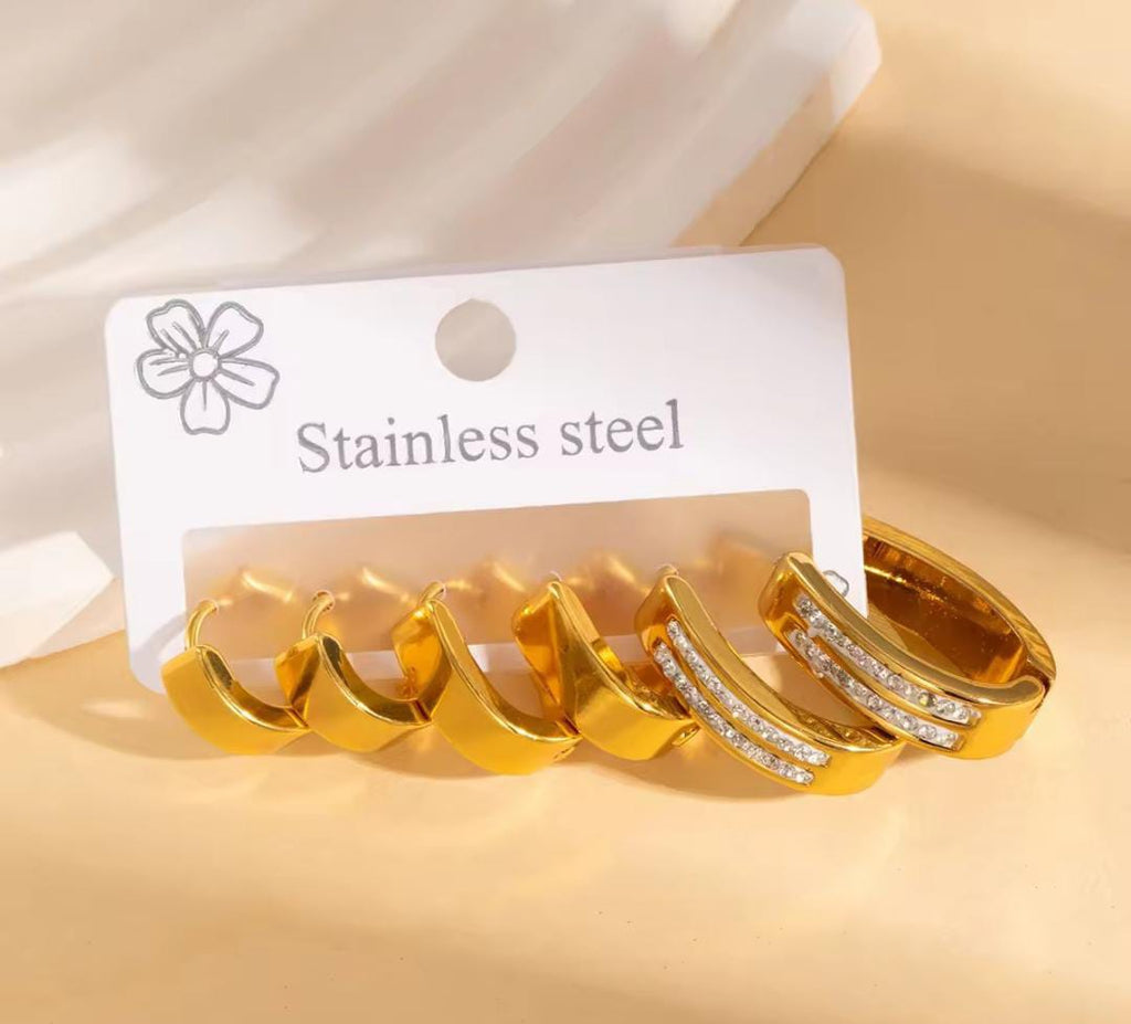Anti-Tarnish Stainless Steel Hoop Earrings Set (3 Pairs / 6 Pcs)
