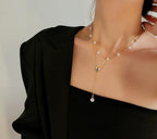 Anti-Tarnish Pearl Chain Butterfly Drop Dual Layer Stainless Steel Necklace