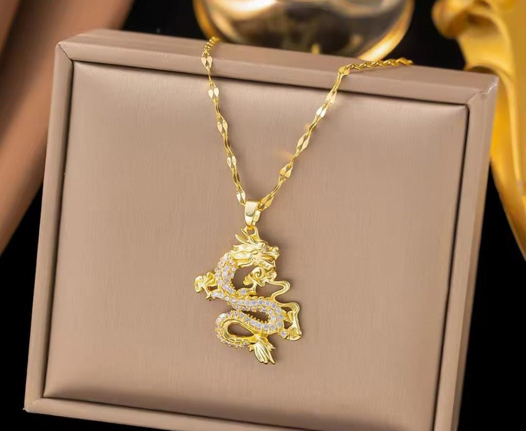 Anti-Tarnish Chinese Dragon Pendant Necklace