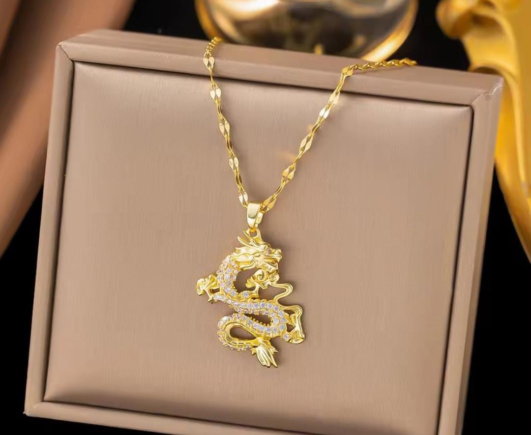 Anti-Tarnish Chinese Dragon Pendant Necklace