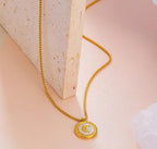 Anti-Tarnish Pearl Shell Moon Stud 316L Stainless Steel Necklace